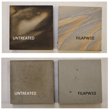 천연석 또는 타일 시공시 배면 오염과 백화현상을 예방하는 방법